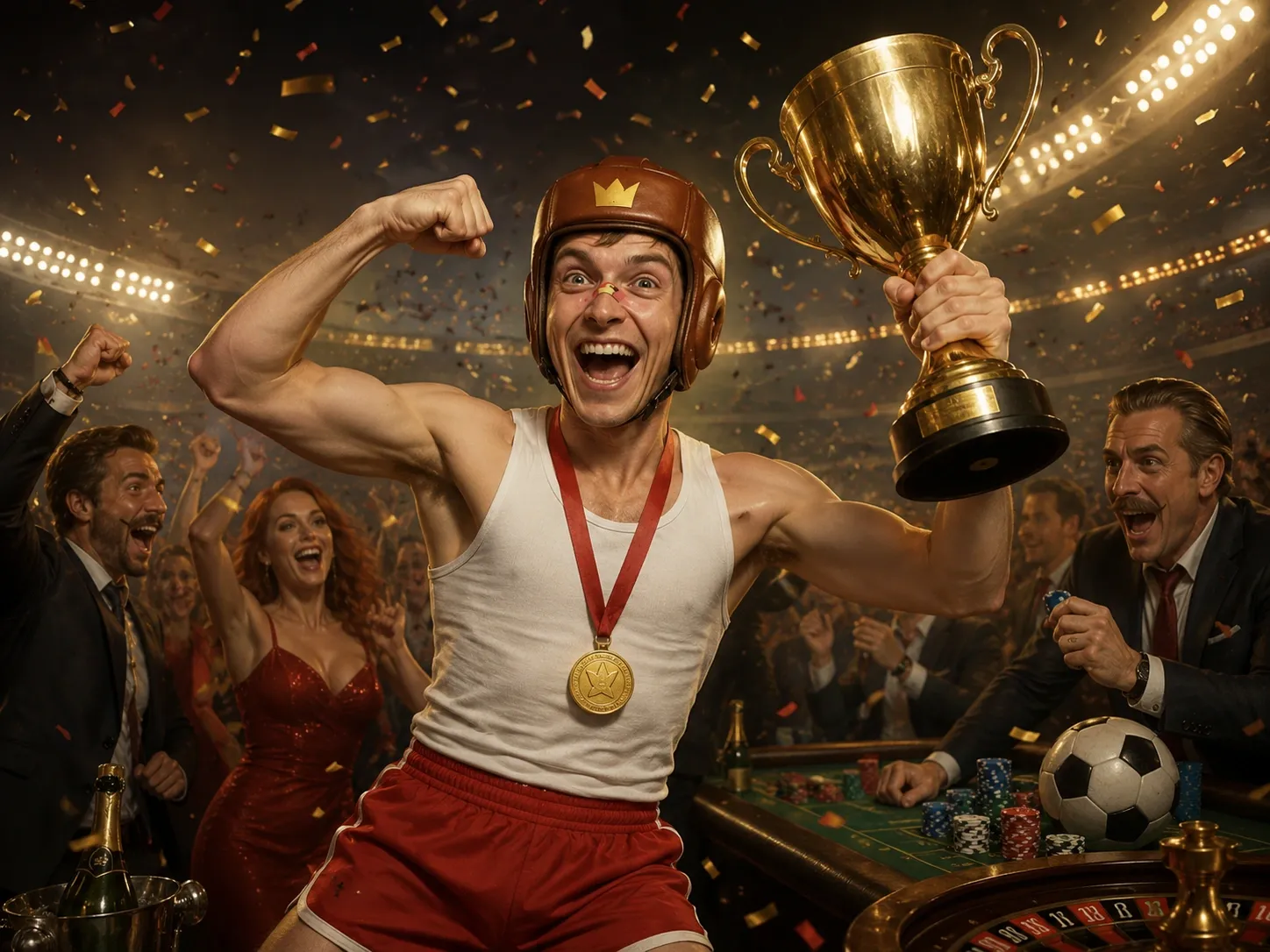 Golden Trophy Betting Victory Celebration